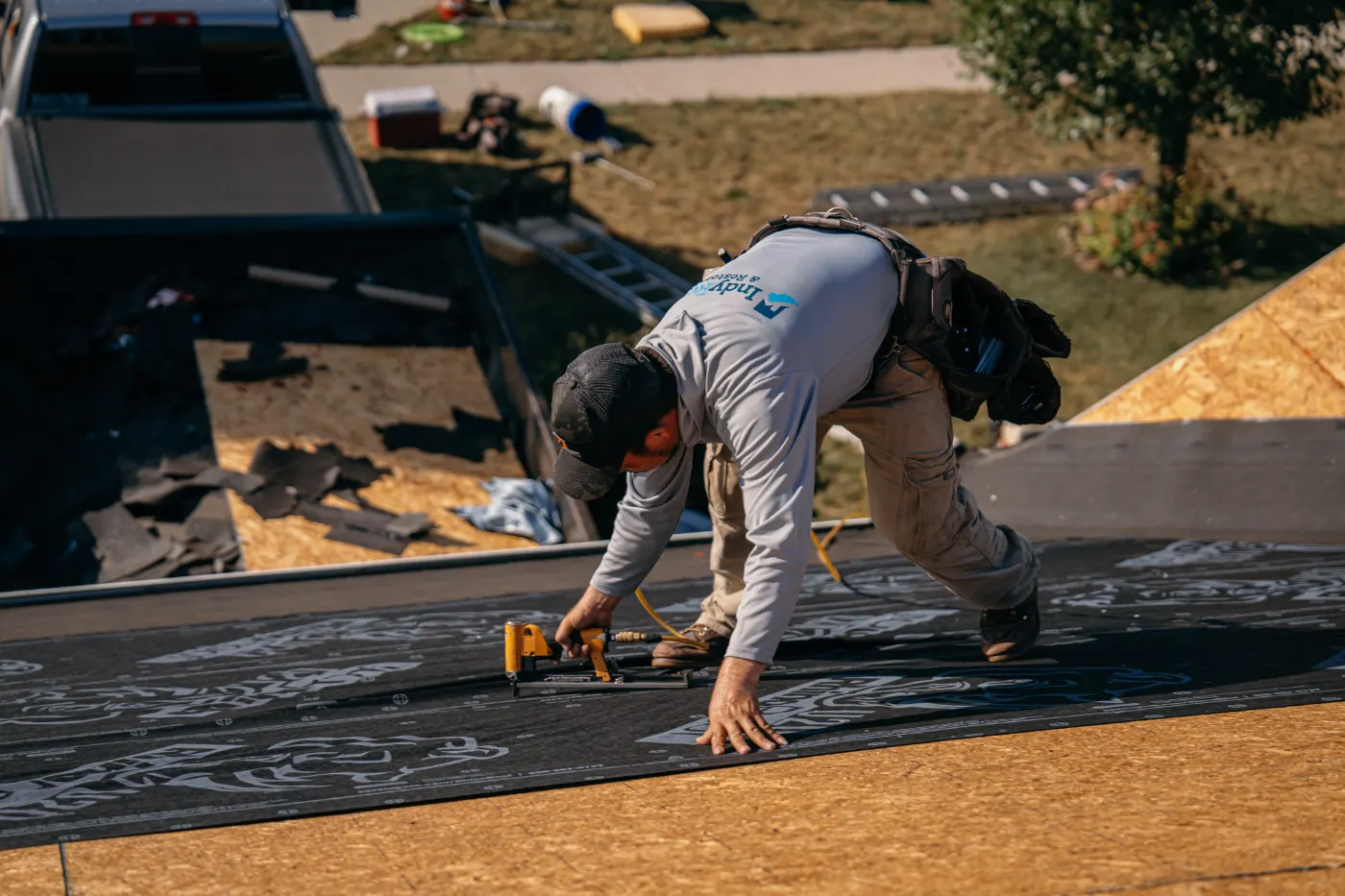 Tarping and dry-in on a Springport commercial roof